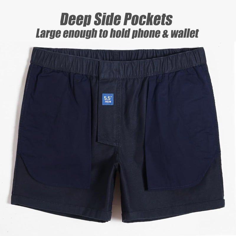 maamgic Men's Classic-fit 5.5" Cotton Casual Shorts Elastic Waistband with Multi-Pocket Daily Wear Walking Summer Outfit Navy 32 - Image 5